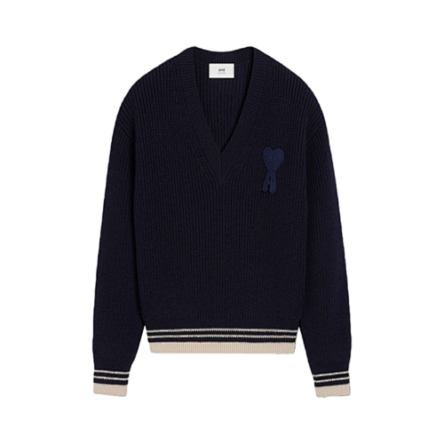 Heart-shaped Logo Striped V-neck Sweater