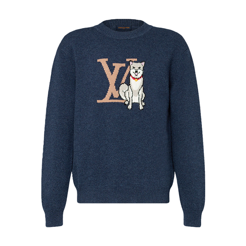 Puppy Jacquard Crew Neck Sweater