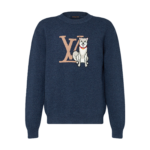 Puppy Jacquard Crew Neck Sweater