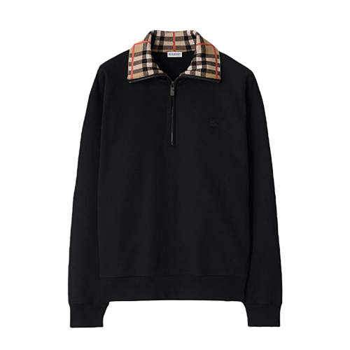 Wool Plaid Collar Sweatshirt