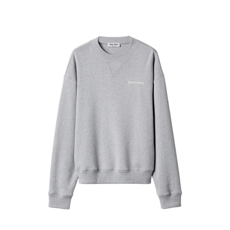 Grey Crew Neck Sweater With Small Logo