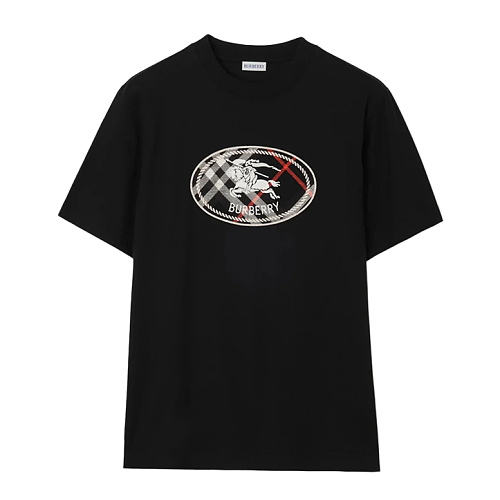 Short-sleeve Shirt With Circular Plaid Knight Horse Embroidery