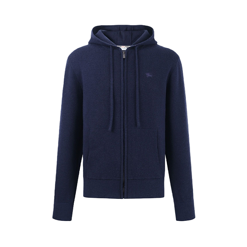 Wool Blend Zip-up Hooded Embroidered Jacket