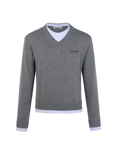 Fake Two-piece Cashmere V-neck Sweater