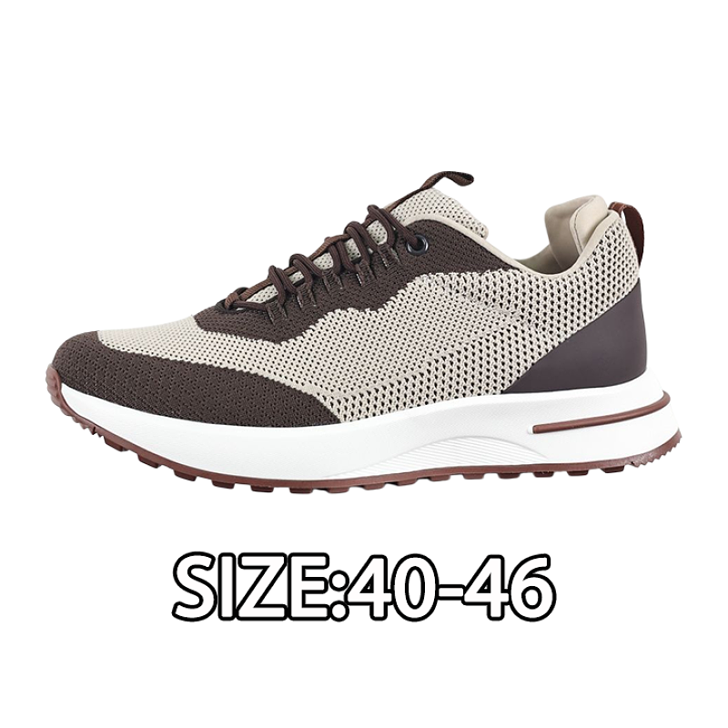 Cowhide Leather Mesh Flat Lace-up Sneakers Brown And Beige
