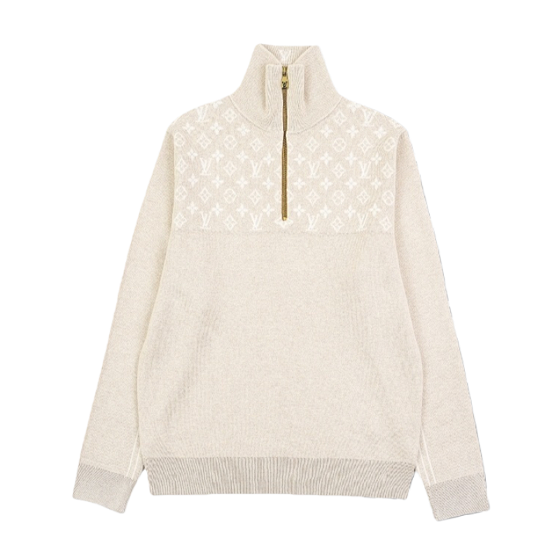 Monogrammed Jacquard Half-zip Sweater