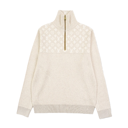 Monogrammed Jacquard Half-zip Sweater