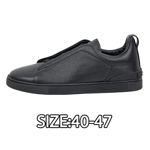 Zegna Triple Stitch Leather Round Toe Low-Top Sneakers. Made From Tumbled Calfskin With Ri