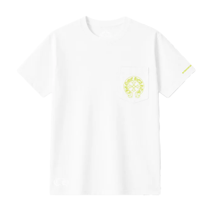 Pocket Yellow Sanskrit Scroll Print Short-Sleeve