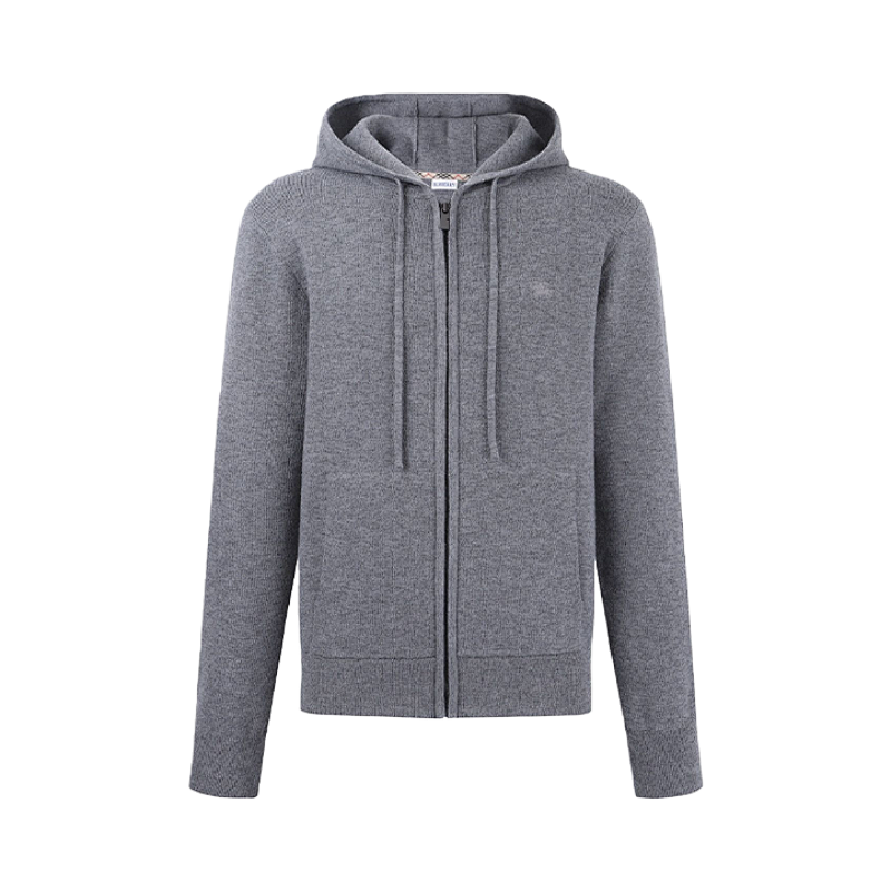 Wool Blend Zip-up Hooded Embroidered Jacket