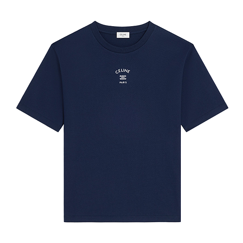 Celine Short-Sleeve Crew Neck T-Shirt With Small Logo Embroidery