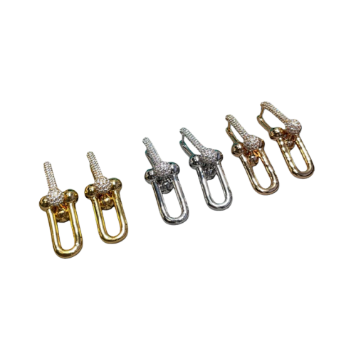 Double-ring Diamond Horseshoe Buckle Earrings