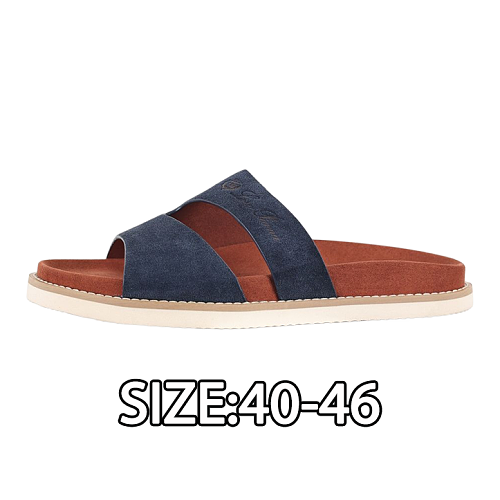 Double-strap Slippers Blue-Brown