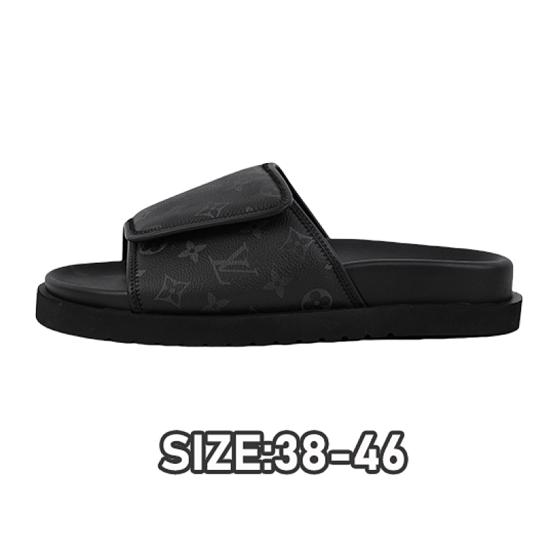 39 L V Miami Damier Round Toe Flip Flops Black