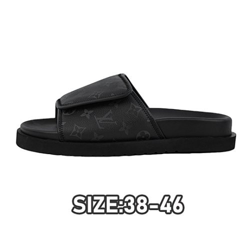 39 L V Miami Damier Round Toe Flip Flops Black