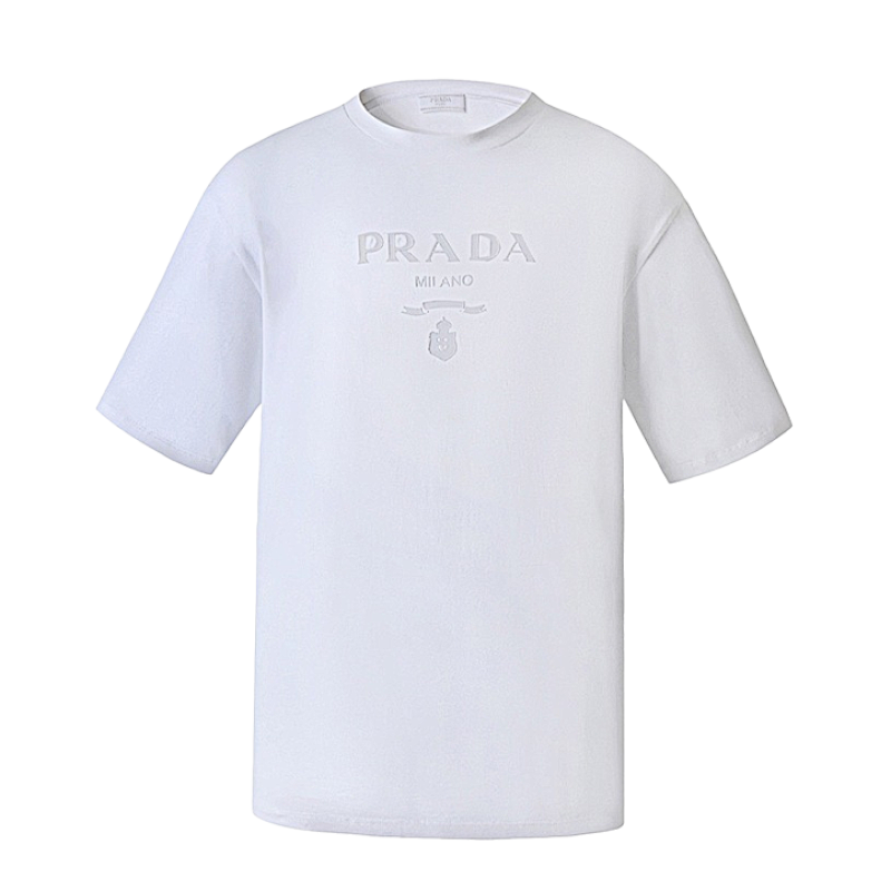 Prada Solid Color Embossed Crew Neck Short-sleeved T-shirt