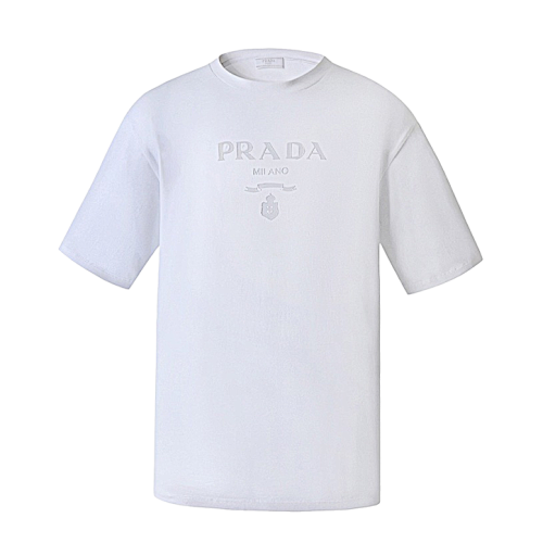 Prada Solid Color Embossed Crew Neck Short-sleeved T-shirt