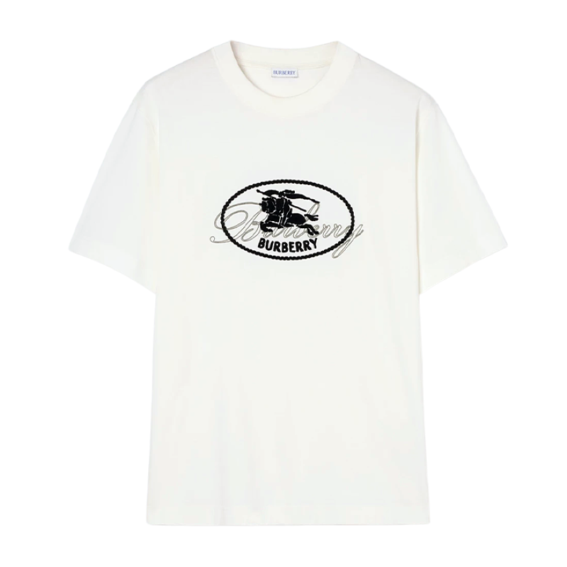Burberry Short-Sleeve Top With Round Chest Embroidery