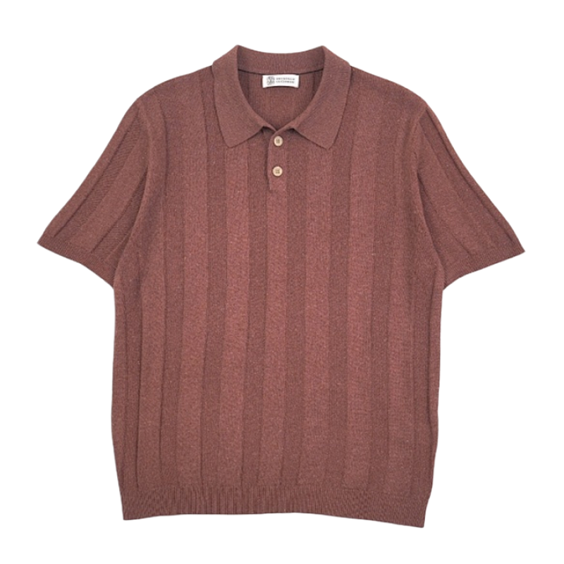 Two-tone Linen Blend Striped Polo Shirt