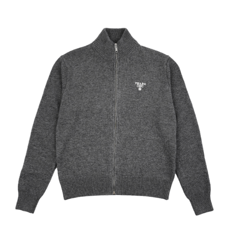 Prada P Rada Old Money Wool Zip-Up Cardigan Jacket