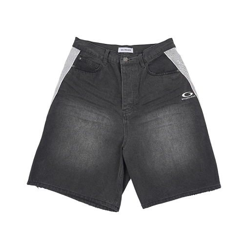 Denim Shorts With Slanted Gray Stripe Piping