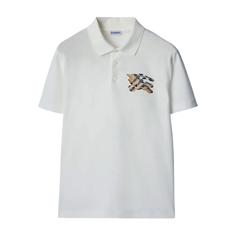 Plaid War Horse Embroidered Polo Short Sleeves-white