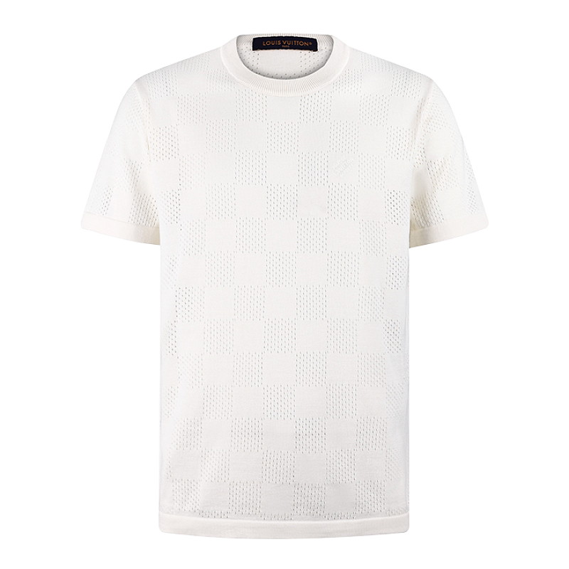 Mesh Checkered Embroidery Logo Crewneck Sweatshirt
