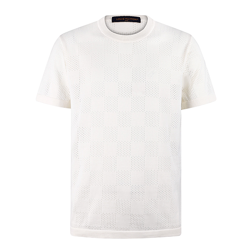 Mesh Checkered Embroidery Logo Crewneck Sweatshirt