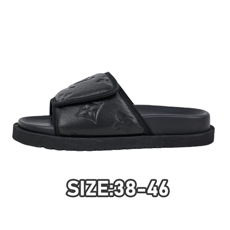 39 L V Miami Damier Round Toe Flip Flops Black