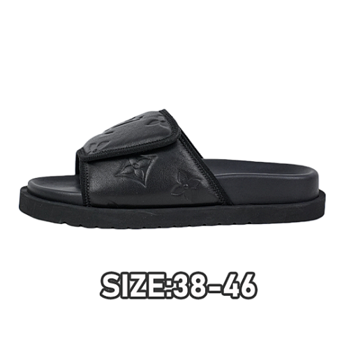 39 L V Miami Damier Round Toe Flip Flops Black