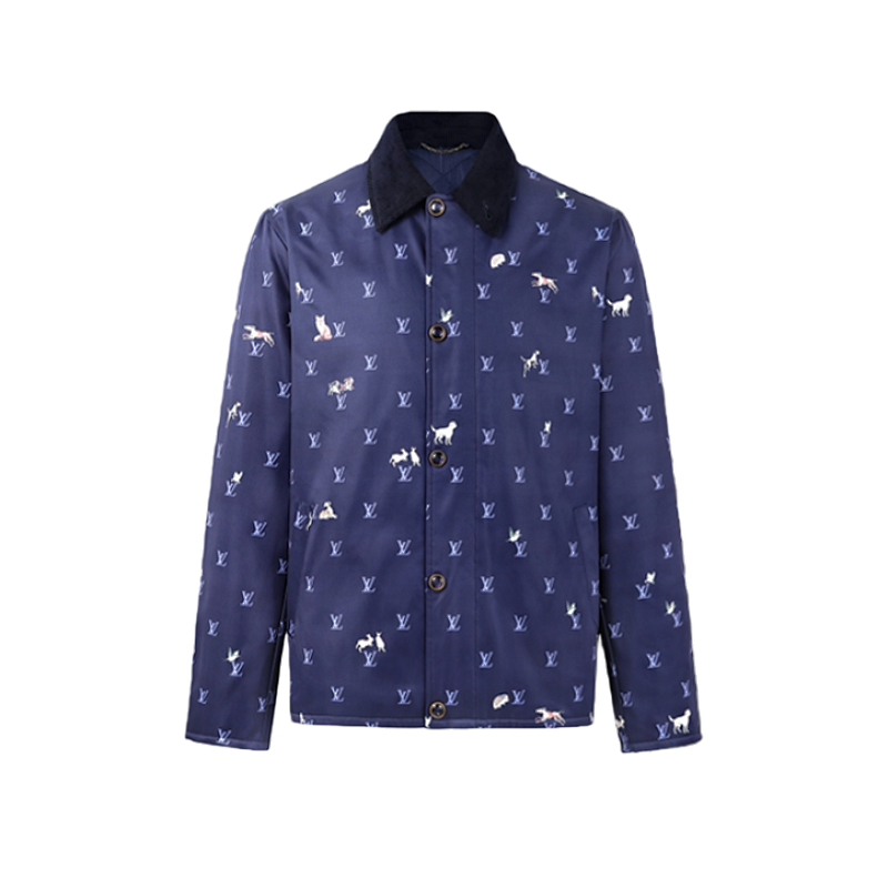 L Corduroy Collar Animal Print Jacket