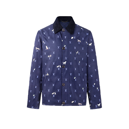 L Corduroy Collar Animal Print Jacket