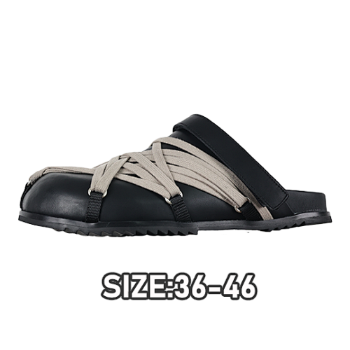Rick Owens 67 R O Leather Cross Strap Slippers