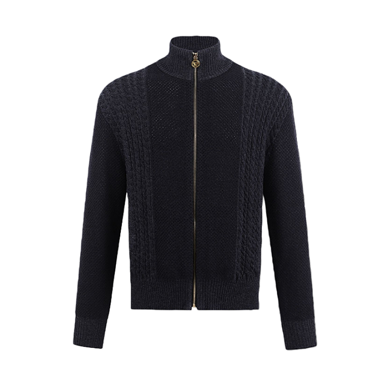 High-neck Pullover Zip-up Jacquard Knit Sweater