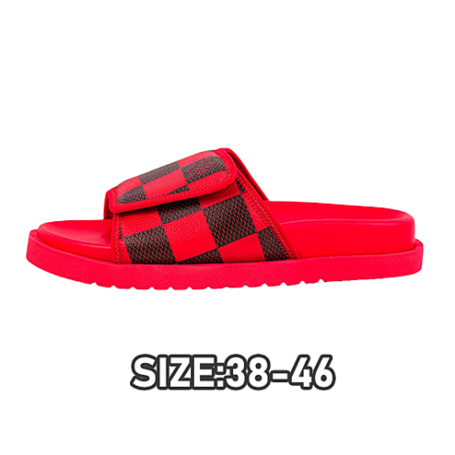 39 L V Miami Damier Round Toe Flip Flops Red