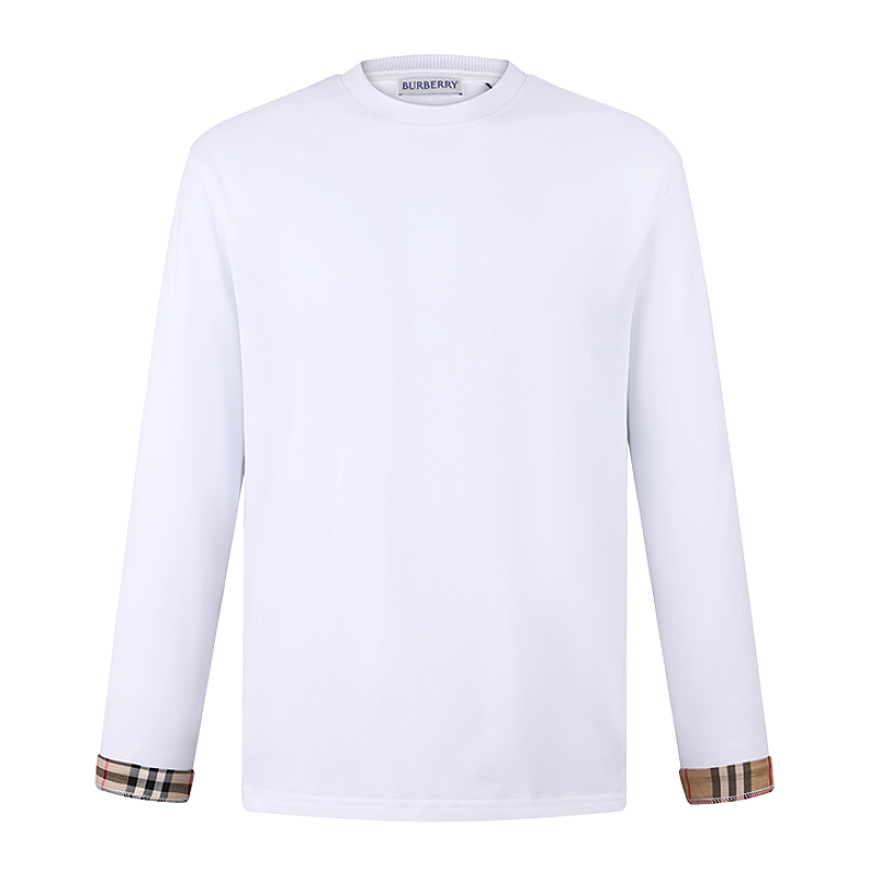 Solid Color Crew Neck Plaid Long-Sleeve T-Shirt