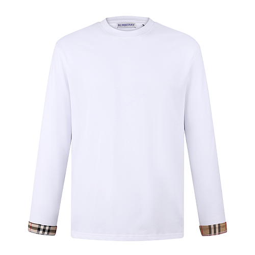 Solid Color Crew Neck Plaid Long-Sleeve T-Shirt