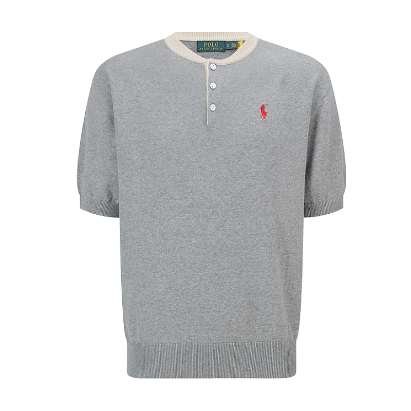 Henley Collar Embroidered Logo Knit Sweater