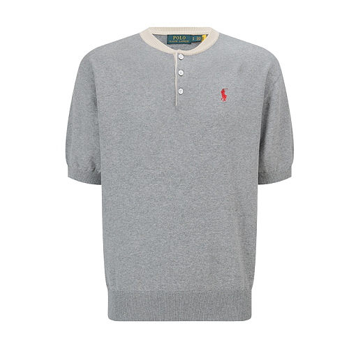Henley Collar Embroidered Logo Knit Sweater
