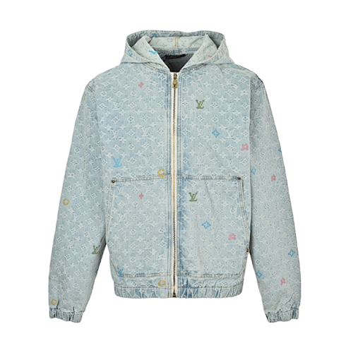 Louis Vuitton Dispersed Colorful Monogram Embroidered Denim Hooded Jacket