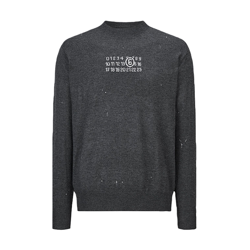 Distressed Knit Jacquard Pullover