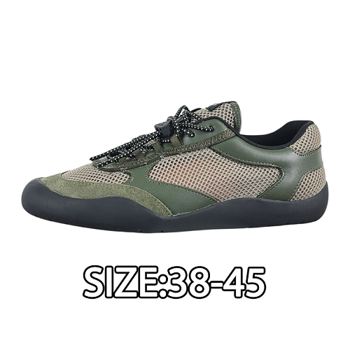 Prada Leather Mesh Casual Shoes Army Green