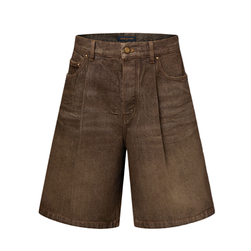 Embroidered Signature Pleated Denim Shorts