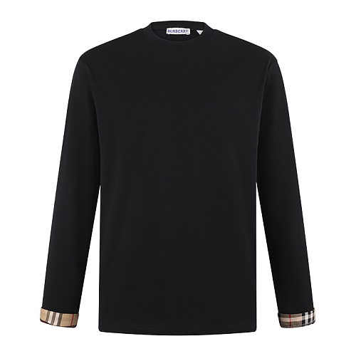 Solid Color Crew Neck Plaid Long Sleeve T-Shirt