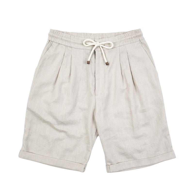 Tricolor Linen Pleated Shorts