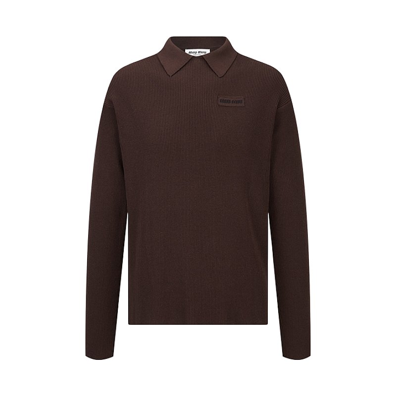 Miu Miu Acquard Logo Knit Polo Shirt