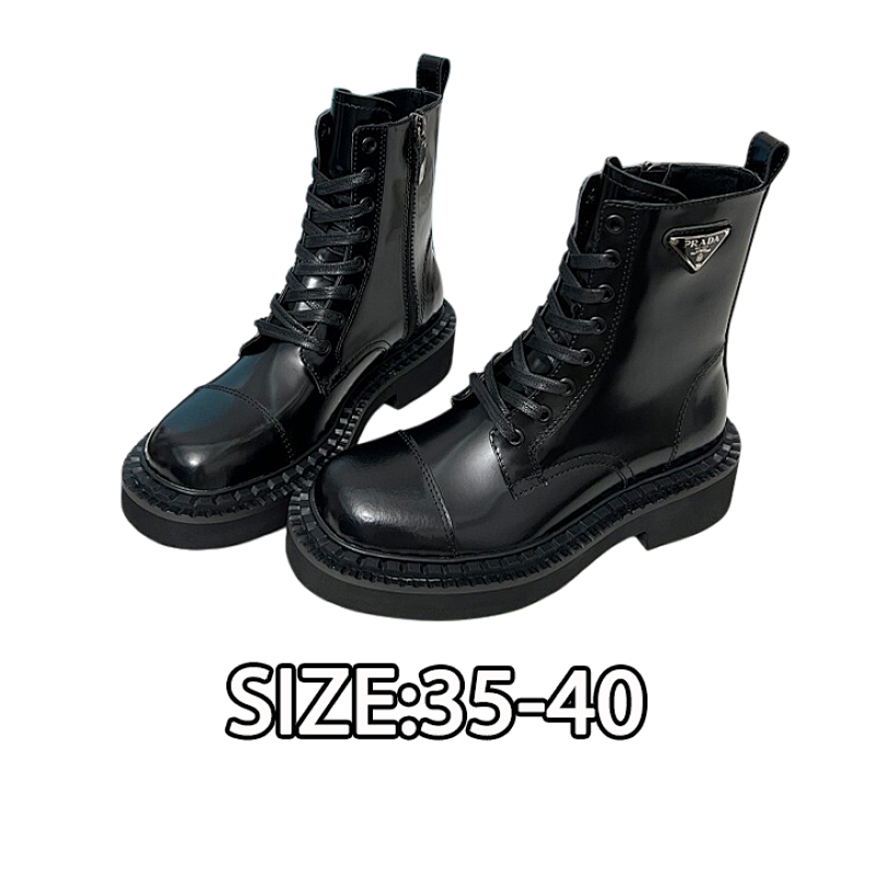 Prada Classic Triangle Logo Showstopper Combat Boots. This Year's Absolute Smash Hit. On T