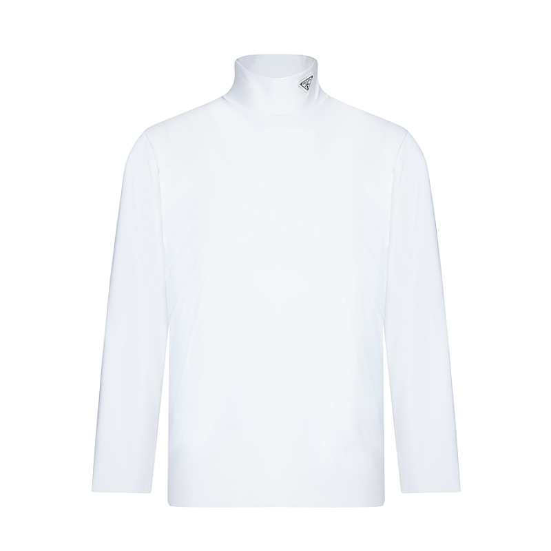 Prada Triangle Leather Logo Turtleneck Sweater