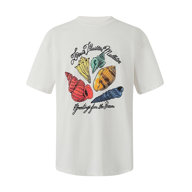 Louis Vuitton Letter Shell Print Crew Neck Short-Sleeve T-Shirt