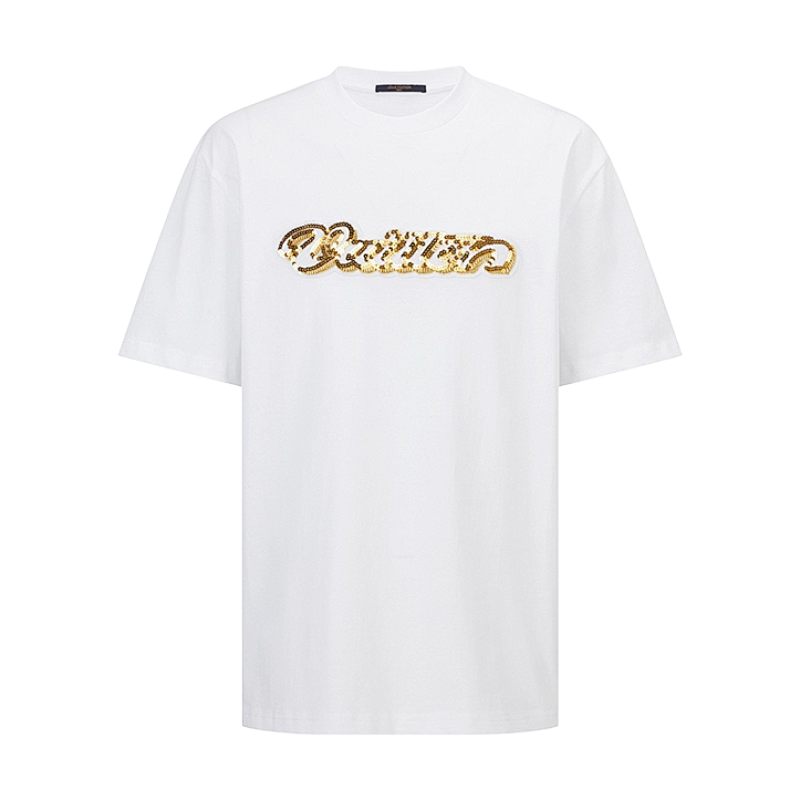 Gold Sequined Embroidered Logo Short-sleeved Shirt